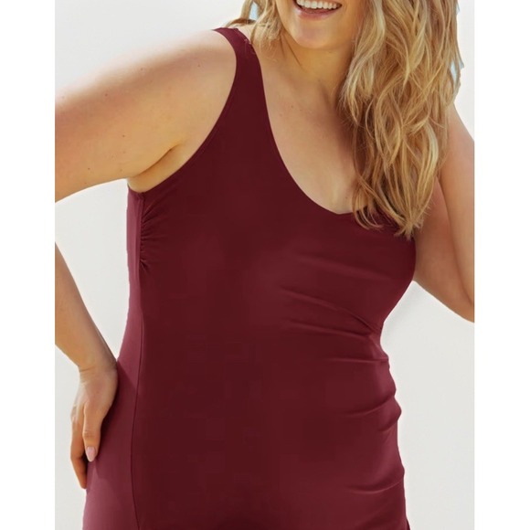 Shapermint Essentials Complete Smoothing One Piece Swimsuit Maroon/Wine Sz 4 XL - Picture 1 of 11